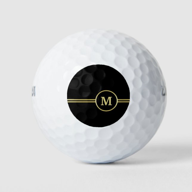 Elegant gold Personalized  Monogram on black  Golf Balls (Front)