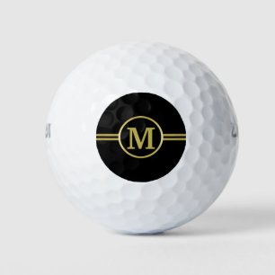 Elegant gold Personalized  Monogram on black  Golf Balls