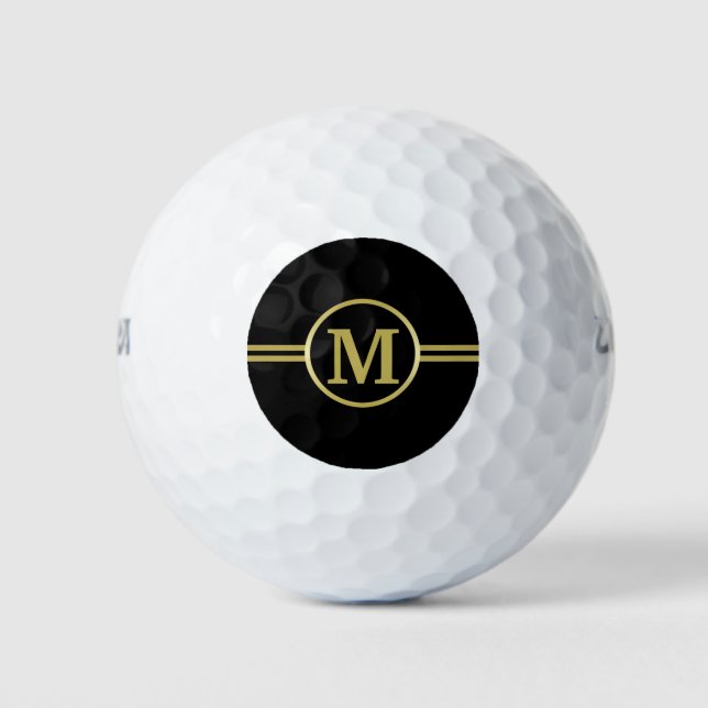Elegant gold Personalized  Monogram on black  Golf Balls (Front)