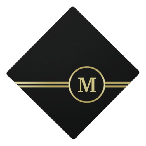 Elegant gold Personalized  Monogram on black  Graduation Cap Topper