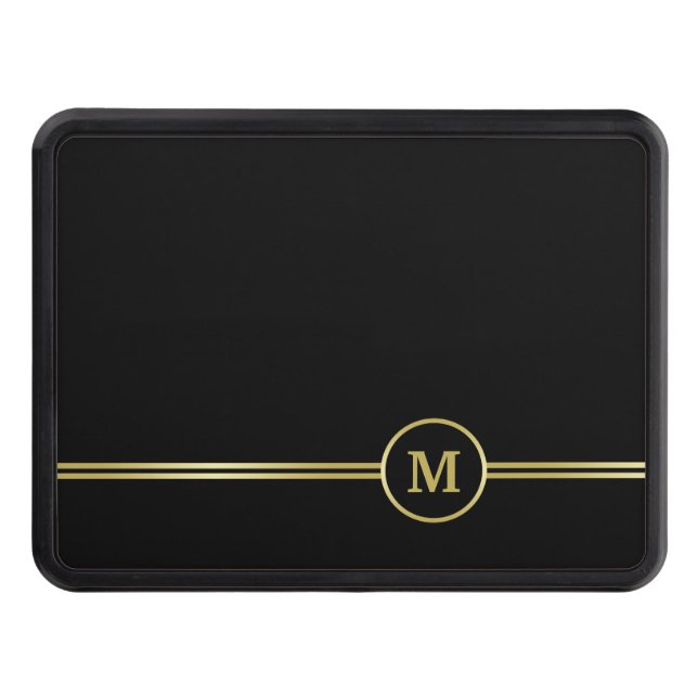 Elegant gold Personalized  Monogram on black  Hitch Cover (Front)