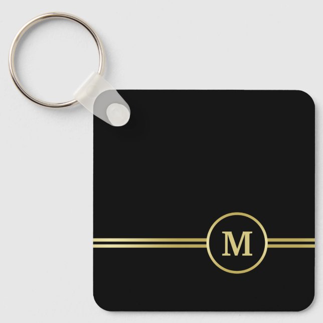 Elegant gold Personalized  Monogram on black  Keychain (Front)