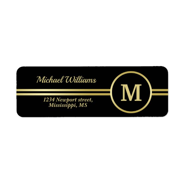 Elegant gold Personalized  Monogram on black  Label (Front)
