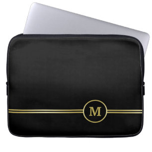 Elegant gold Personalized Monogram on black Laptop Sleeve