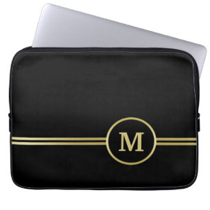 Elegant gold Personalized Monogram on black Laptop Sleeve