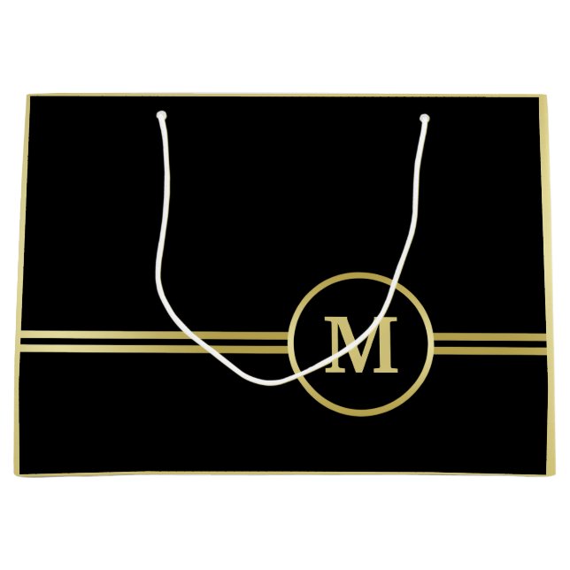 Elegant gold Personalized  Monogram on black  Large Gift Bag (Front)