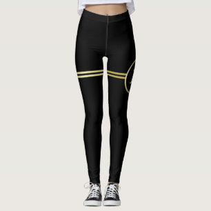 Elegant gold Personalized Monogram on black Leggings