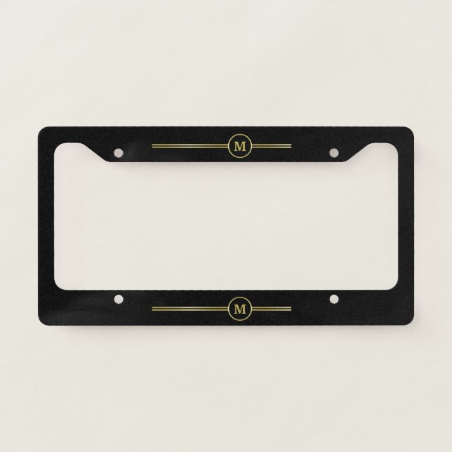 Elegant gold Personalized  Monogram on black  License Plate Frame (Front)