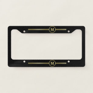 Elegant gold Personalized  Monogram on black  License Plate Frame