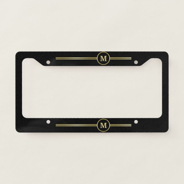 Elegant gold Personalized  Monogram on black  License Plate Frame (Front)