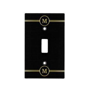 Elegant gold Personalized Monogram on black Light Switch Cover