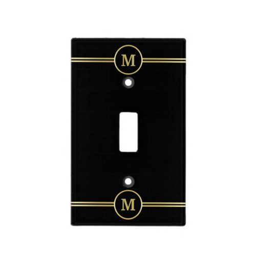 Elegant gold Personalized  Monogram on black  Light Switch Cover