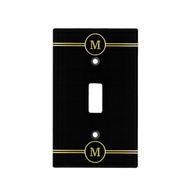 Elegant gold Personalized  Monogram on black  Light Switch Cover (Front)