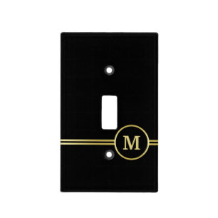 Elegant gold Personalized  Monogram on black  Light Switch Cover