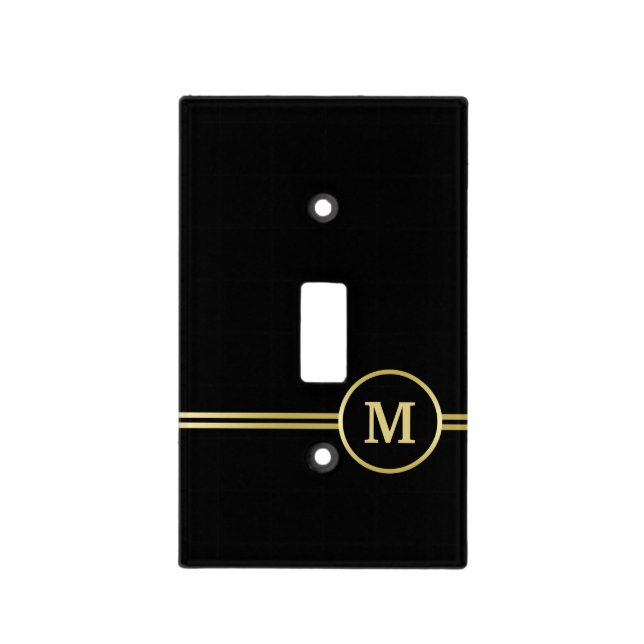 Elegant gold Personalized  Monogram on black  Light Switch Cover (Front)