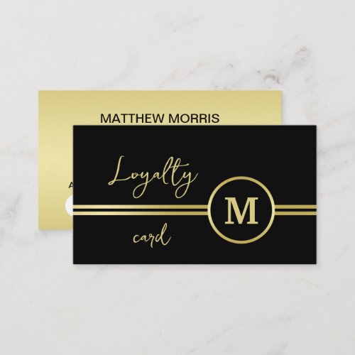 Elegant gold Personalized  Monogram on black  Loyalty Card