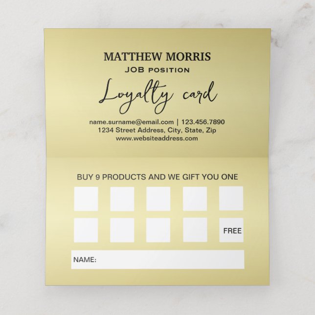 Elegant gold Personalized  Monogram on black  Loyalty Card (Inside Unfolded)