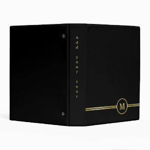 Elegant gold Personalized  Monogram on black  Mini Binder