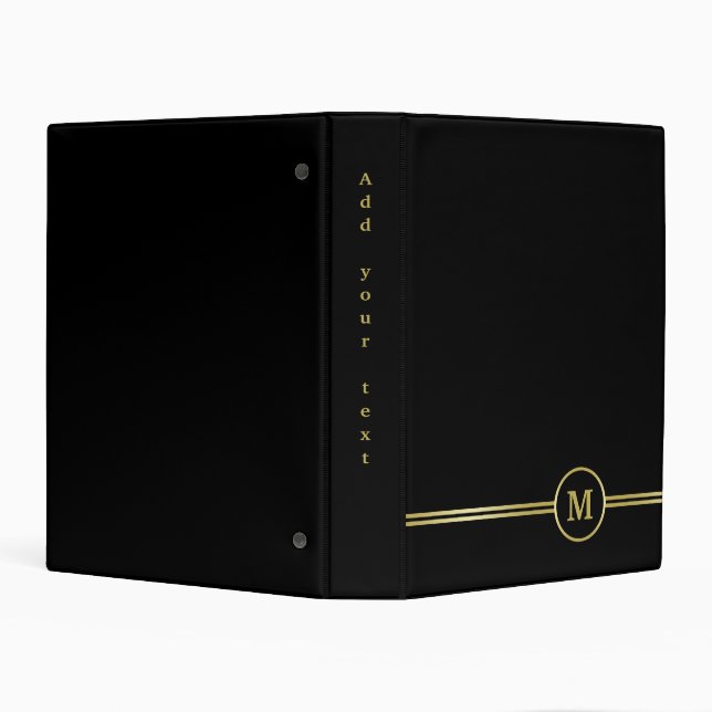 Elegant gold Personalized  Monogram on black  Mini Binder (Background)