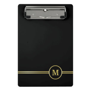 Elegant gold Personalized Monogram on black Mini Clipboard