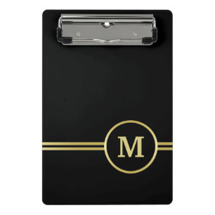 Elegant gold Personalized  Monogram on black  Mini Clipboard