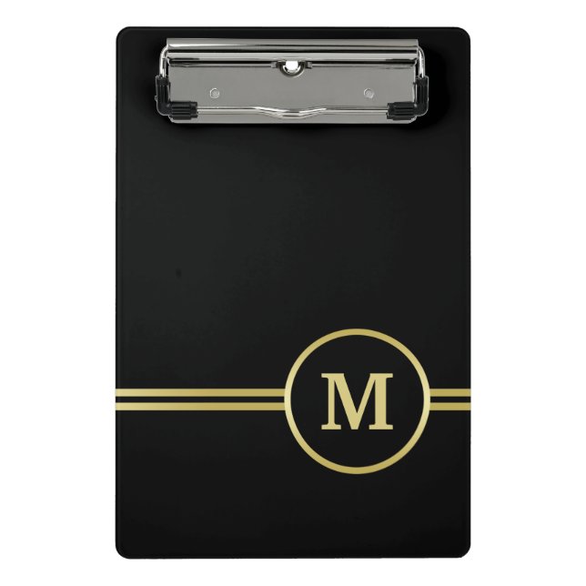 Elegant gold Personalized  Monogram on black  Mini Clipboard (Front)