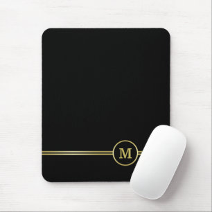 Elegant gold Personalized  Monogram on black  Mouse Pad