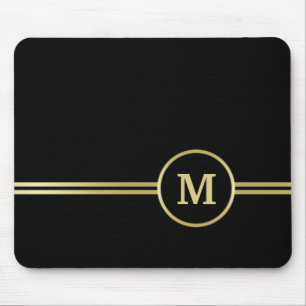 Elegant gold Personalized Monogram on black Mouse Pad