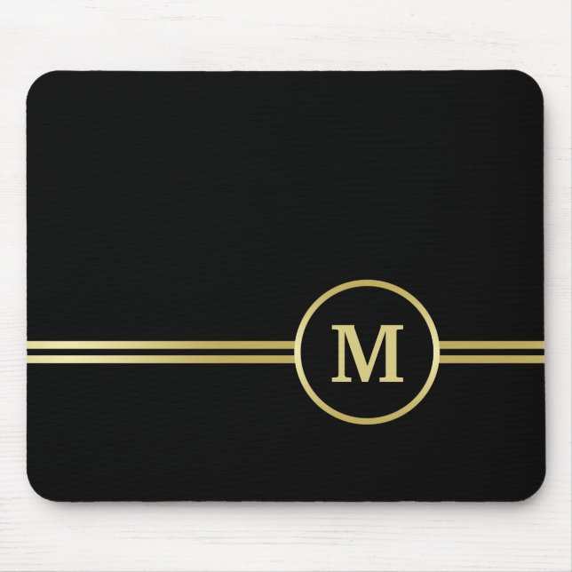 Elegant gold Personalized  Monogram on black  Mouse Pad (Front)