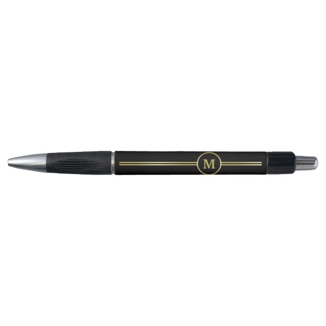 Elegant gold Personalized  Monogram on black  Pen (Front)