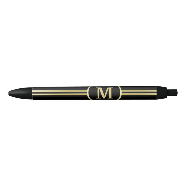 Elegant gold Personalized  Monogram on black  Pen (Front)
