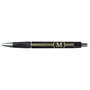 Elegant gold Personalized  Monogram on black  Pen