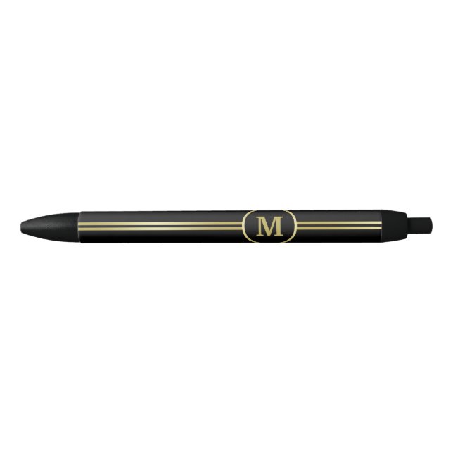Elegant gold Personalized  Monogram on black Pen (Front)