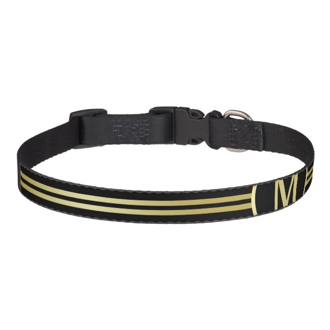 Elegant gold Personalized  Monogram on black  Pet Collar (Front)