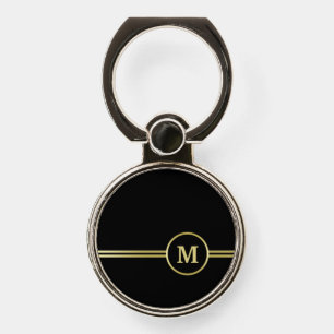Elegant gold Personalized  Monogram on black  Phone Ring Stand