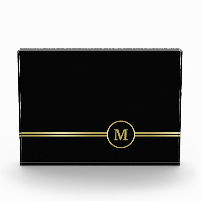 Elegant gold Personalized  Monogram on black  Photo Block (Front)