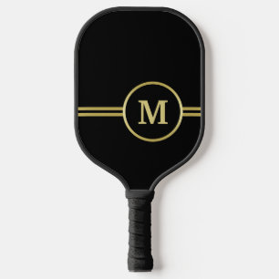 Elegant gold Personalized Monogram on black Pickleball Paddle