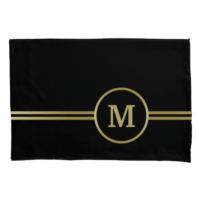 Elegant gold Personalized  Monogram on black  Pillow Case (Front)
