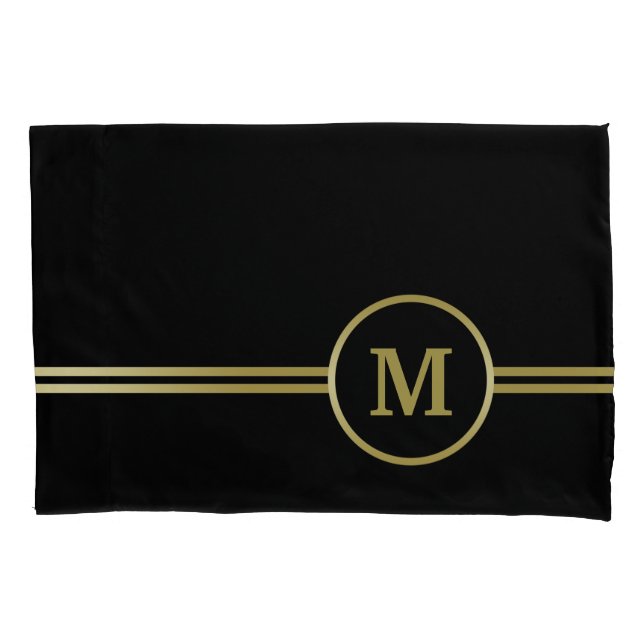 Elegant gold Personalized  Monogram on black Pillow Case (Front)
