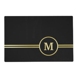 Elegant gold Personalized  Monogram on black  Placemat