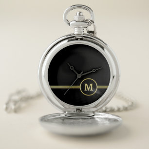 Elegant gold Personalized  Monogram on black  Pocket Watch