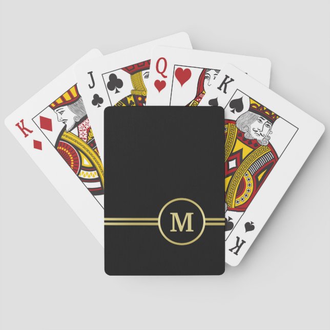Elegant gold Personalized  Monogram on black  Poker Cards (Back)