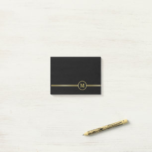Elegant gold Personalized Monogram on black Post-it Notes