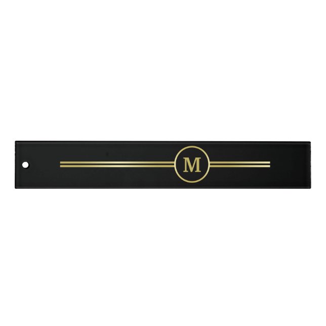 Elegant gold Personalized  Monogram on black  Ruler (Front)