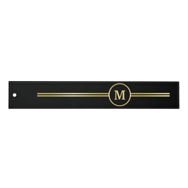 Elegant gold Personalized  Monogram on black  Ruler (Front)