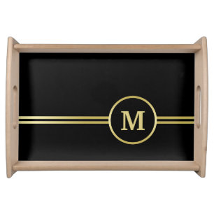 Elegant gold Personalized Monogram on black Serving Tray