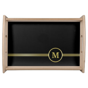 Elegant gold Personalized  Monogram on black  Serving Tray