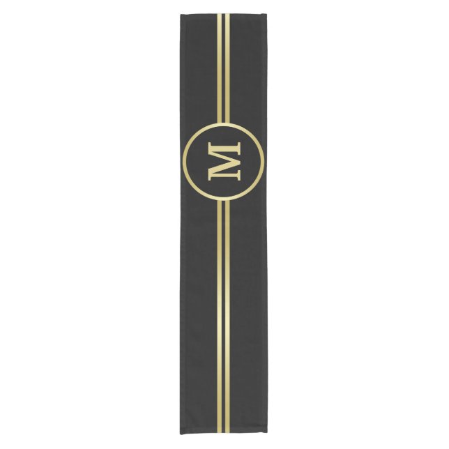 Elegant gold Personalized  Monogram on black  Short Table Runner (Front)