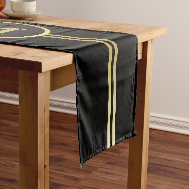 Elegant gold Personalized  Monogram on black  Short Table Runner (In Situ)