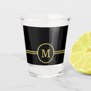 Elegant gold Personalized  Monogram on black Shot Glass